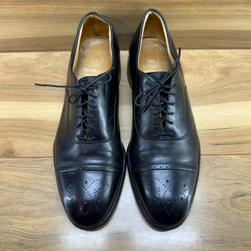 Johnston & Murphy Aristocraft Cap Toe Oxfords 10.5 D/B Black Leather Medallion